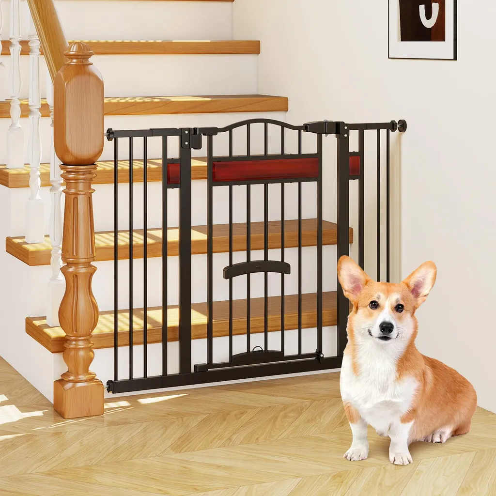 Barrière de sécurité pour chiens 74-104 cm avec portillon COSTWAY Noir