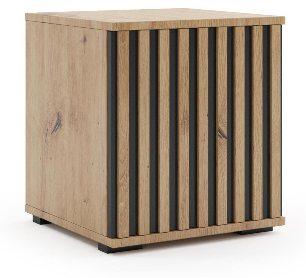 Vikk - Nachttisch Nachtschrank, Kleiner Beistelltisch Couch, Schlafzimmer Nachtkästchen Möbel, mit 3D-Lamellen, aus dicker, laminierter Spanplatt...