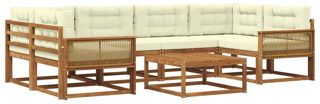 vidaXL Outdoor-Sofagarnitur mit Kissen 7 pcs Natur und Creme