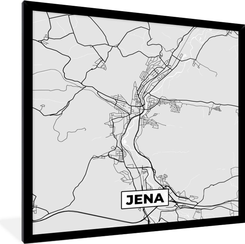 MuchoWow Gerahmtes Poster Deutschland - Karte - Jena - Stadtplan 40x40 cm - Poster mit Schwarzem Bilderrahmen Wandposter Rahmen Foto Bilder - Mit...