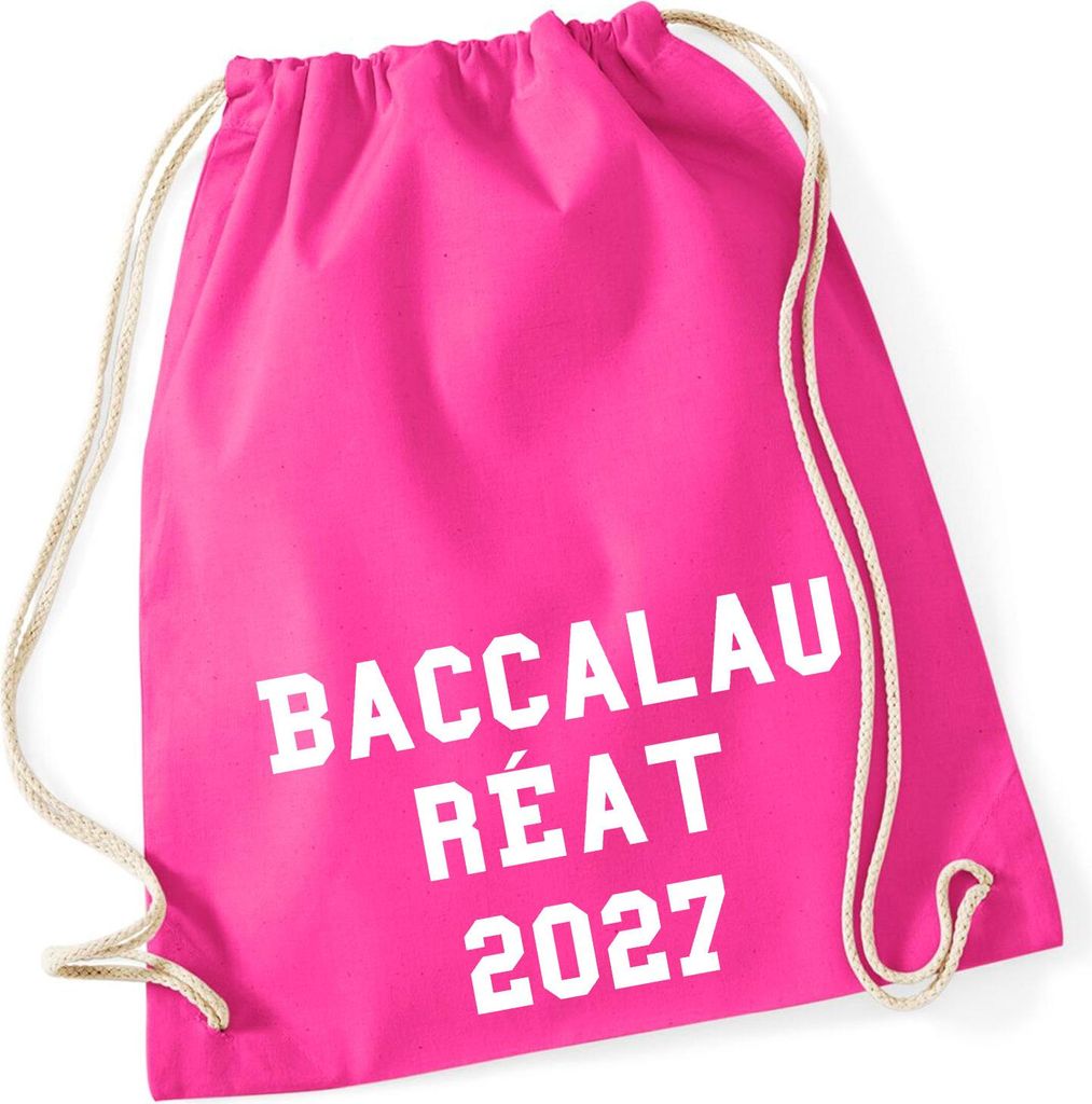 Huuraa Turnbeutel Baccalauréat 2027 Abschluss Frankreich 12 Liter Fuchsia Baumwolle Rucksack Geschenkidee