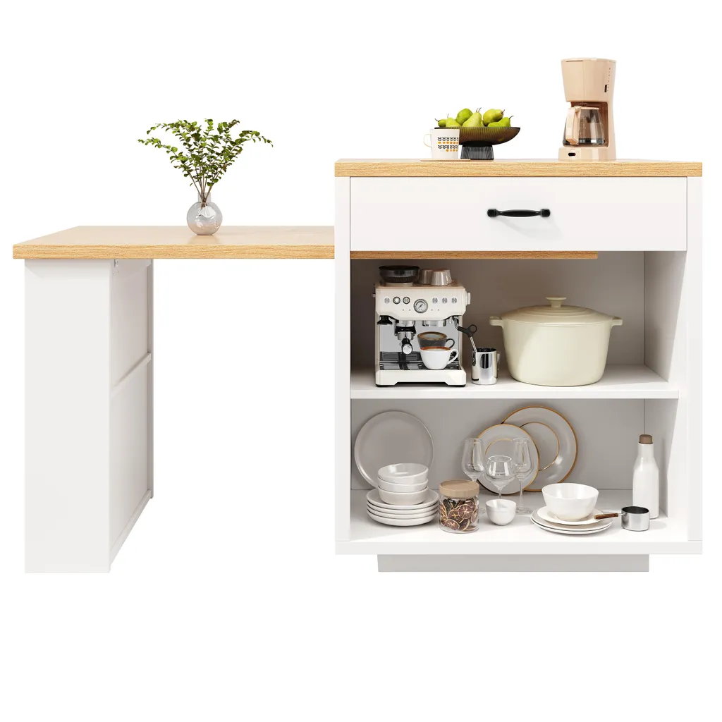 Îlot de cuisine avec éclairage LED et plan de travail extensible en MDF - 8