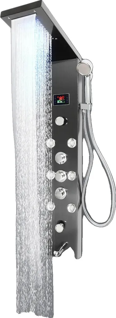 Colonne de douche hydromassante inox avec 8 buses et commandes simplifiées