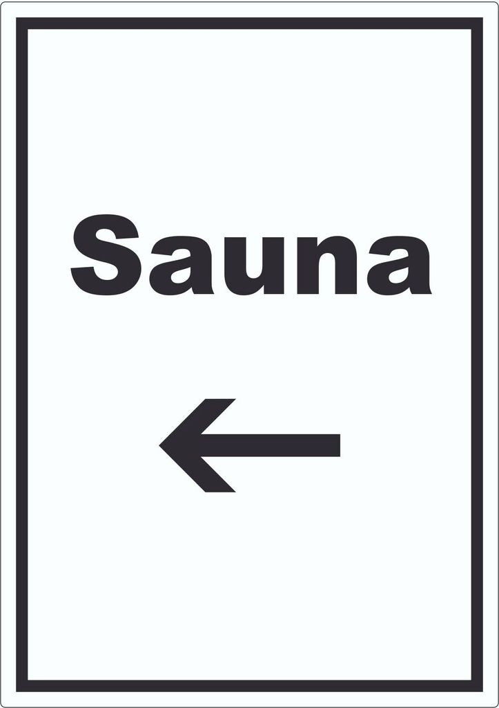 Sauna Aufkleber mit Text und Richtungspfeil links Erholung Entspannung hochkant A0 (841x1189mm)