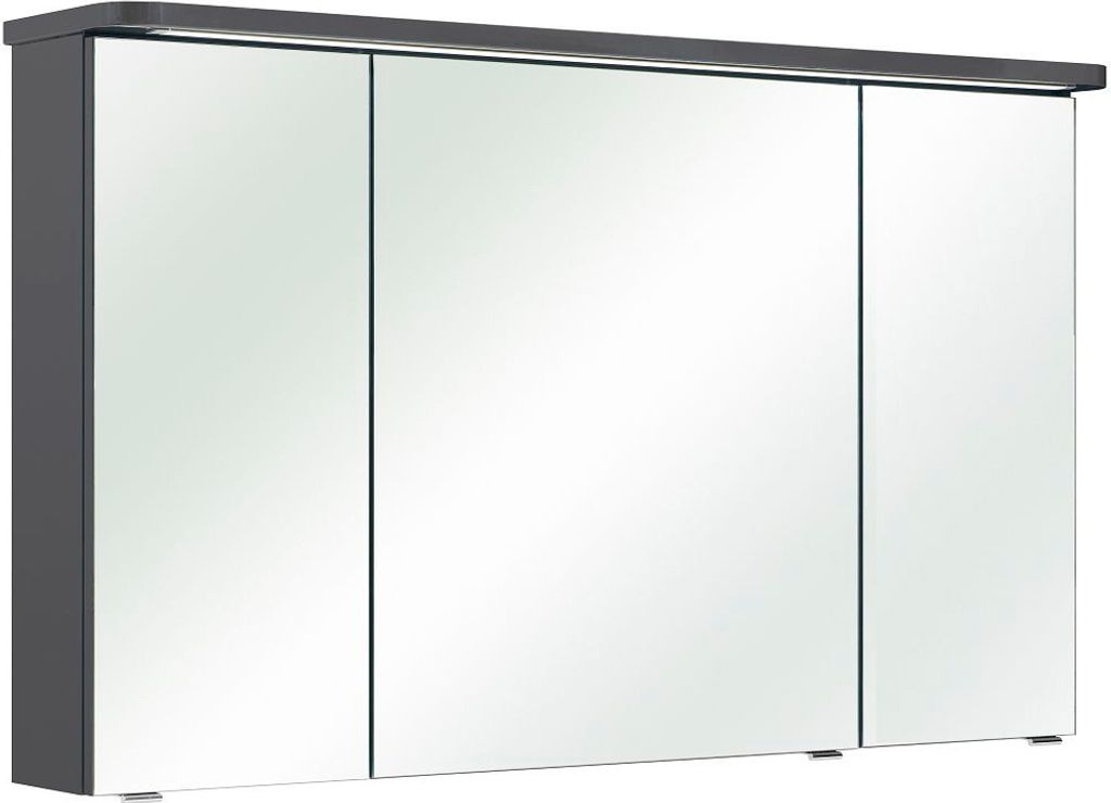 3-türiger Badezimmer Spiegelschrank FES-4005-66 Korpus Lack Quarzgrau, mit Steckdose & LED-Kranz - B/H/T: 120/72,2/17cm