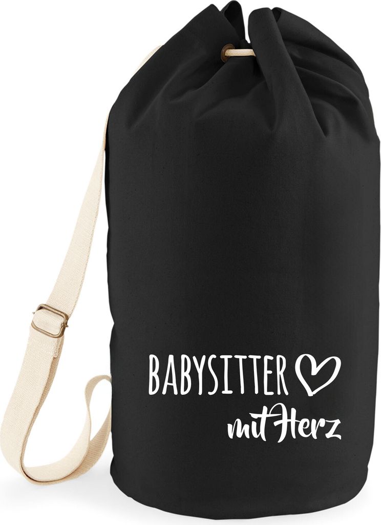 Huuraa Seesack Babysitter mit Herz 20 Liter Black Baumwolle Rucksack Geschenkidee