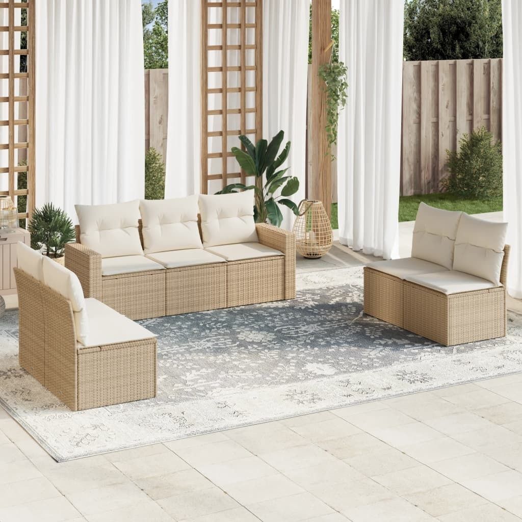 Maison Exclusive - 7-tlg. Garten-Sofagarnitur mit Kissen Beige Poly Rattan
