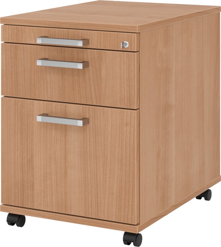 bümö office Rollcontainer - mit Hängeregistratur - Griff: Chromgriff (Metall), Nachbildung: Nussbaum