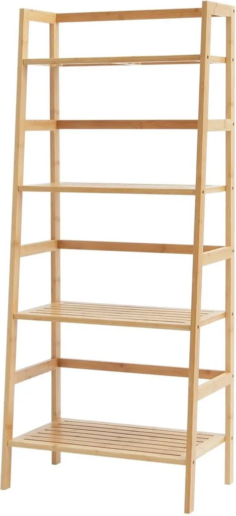 Étagère échelle en bambou de style trapézoïdal pour plantes et livres