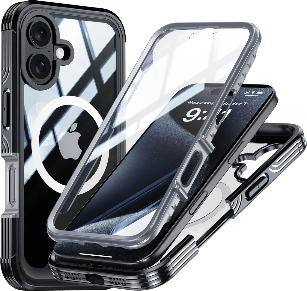 Custodia iPhone 16 Plus MagSafe Elegante: Cover 360 Trasparente Nero - 1