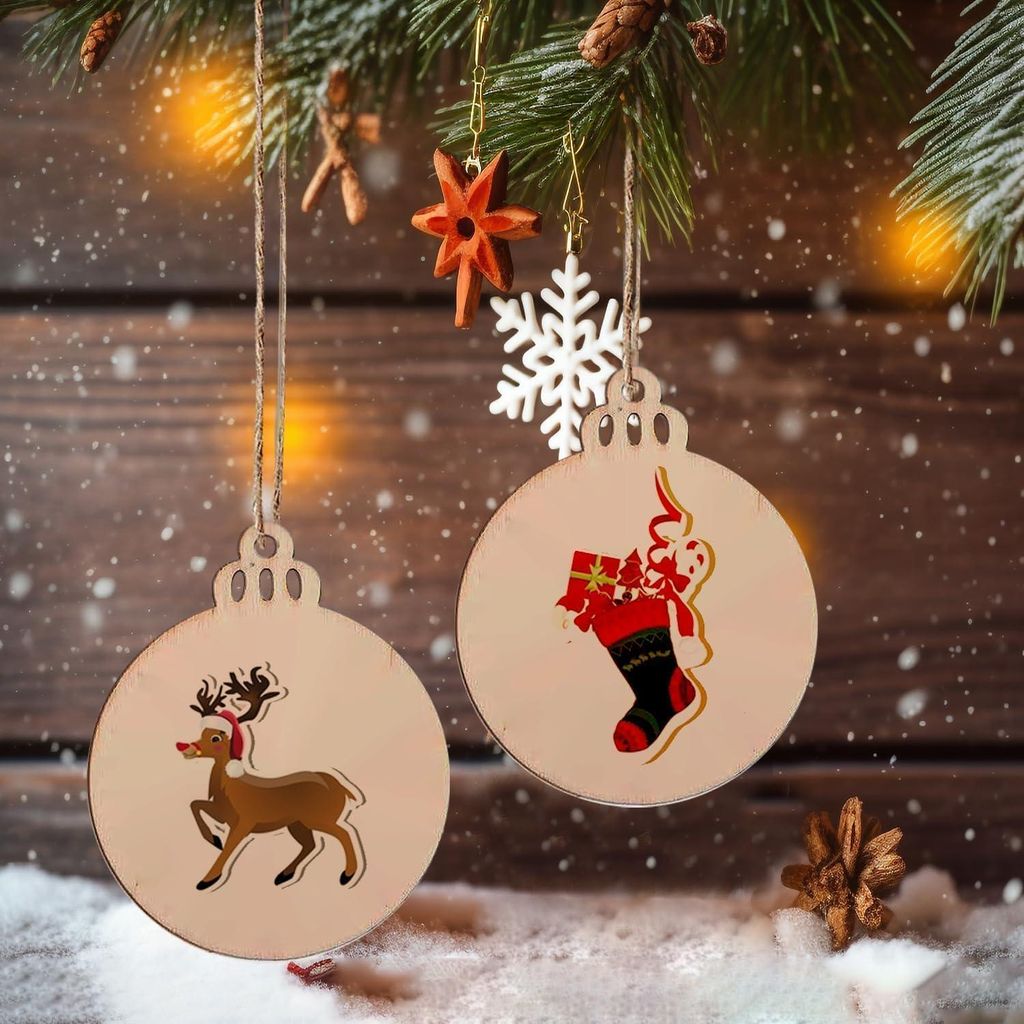 Weihnachtsdekoration - 100 Stück Runde Holzscheiben - Holz DIY Bastel Weihnachtsdekorationen - Zum Aufhängen mit Löchern und Schnur - Weihnachts...
