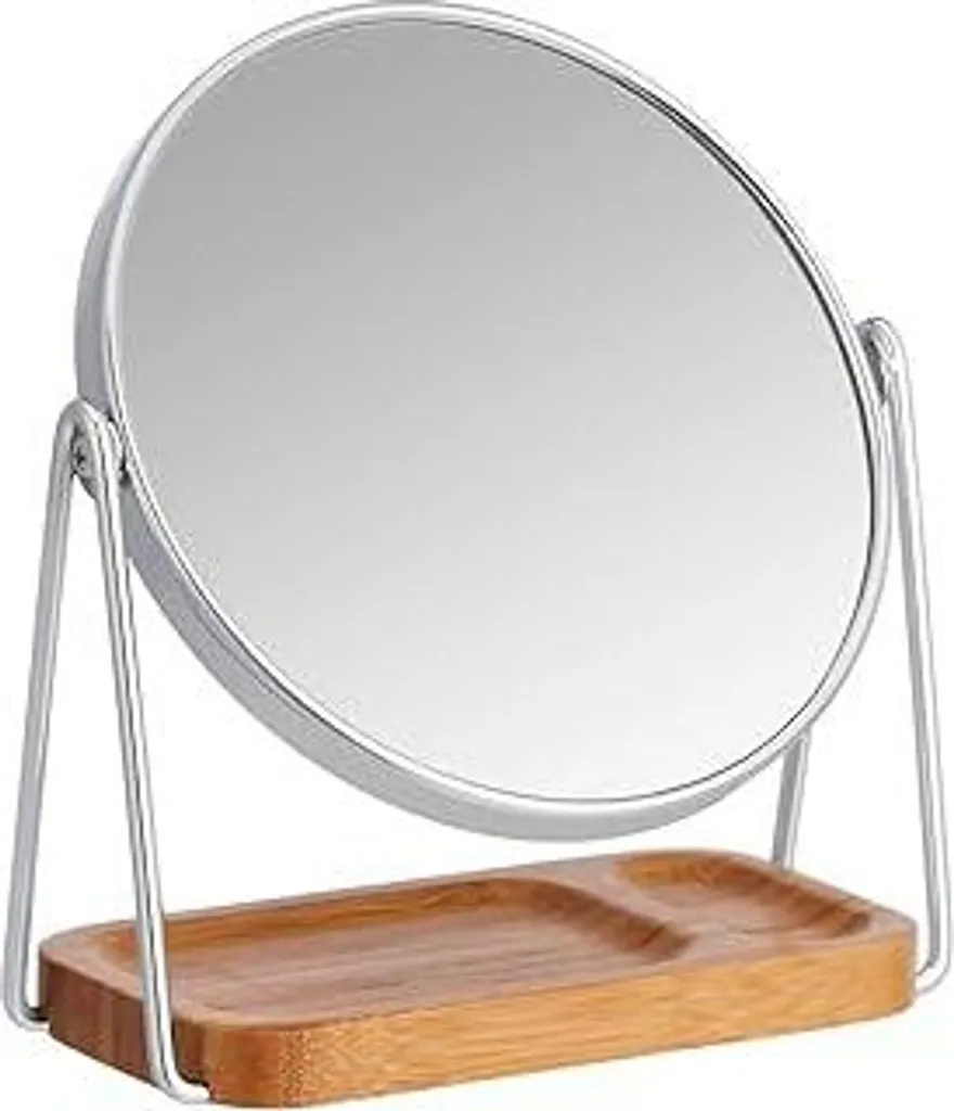 Specchio Trucco Professionale Cromato e Bambù | Ingrandimento 5x - 1