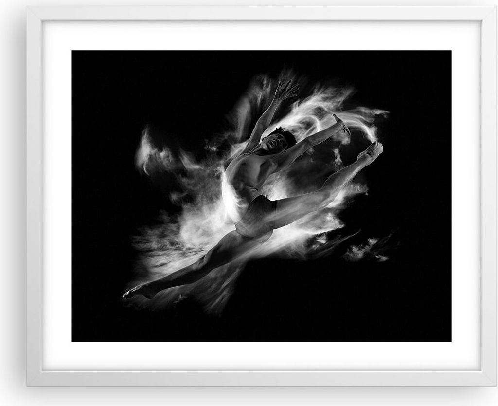 Gerahmtes Poster - Weißer Rahmen - Tanz Mann spring - 50x40 cm - Wand Bild - Wanddeko - Wandbilder - Kunstposter - Wandposter - Bilderrahmen - Bil...