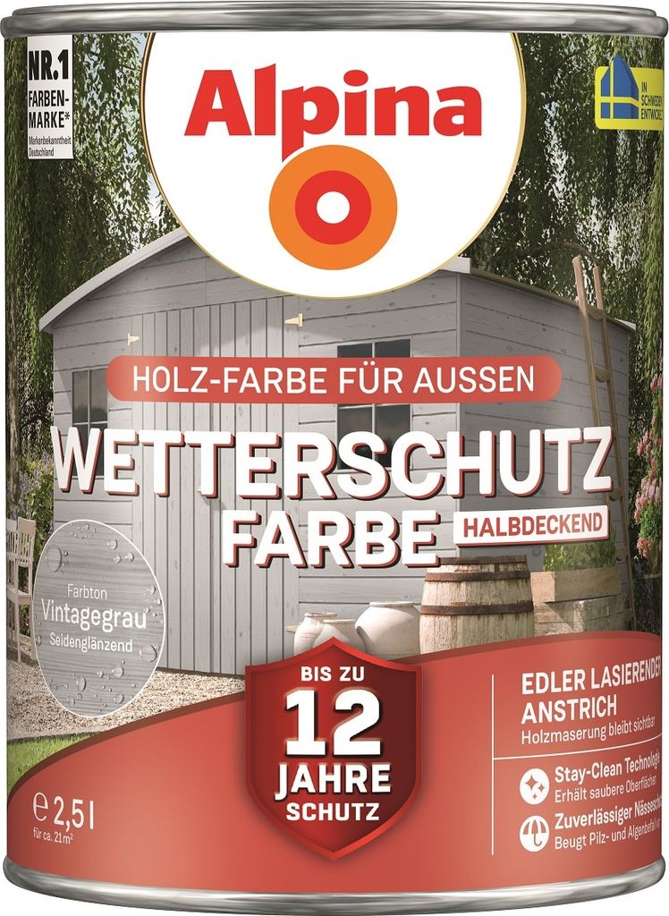 Alpina Wetterschutzfarbe 2,5 L vintagegrau Produktbild 