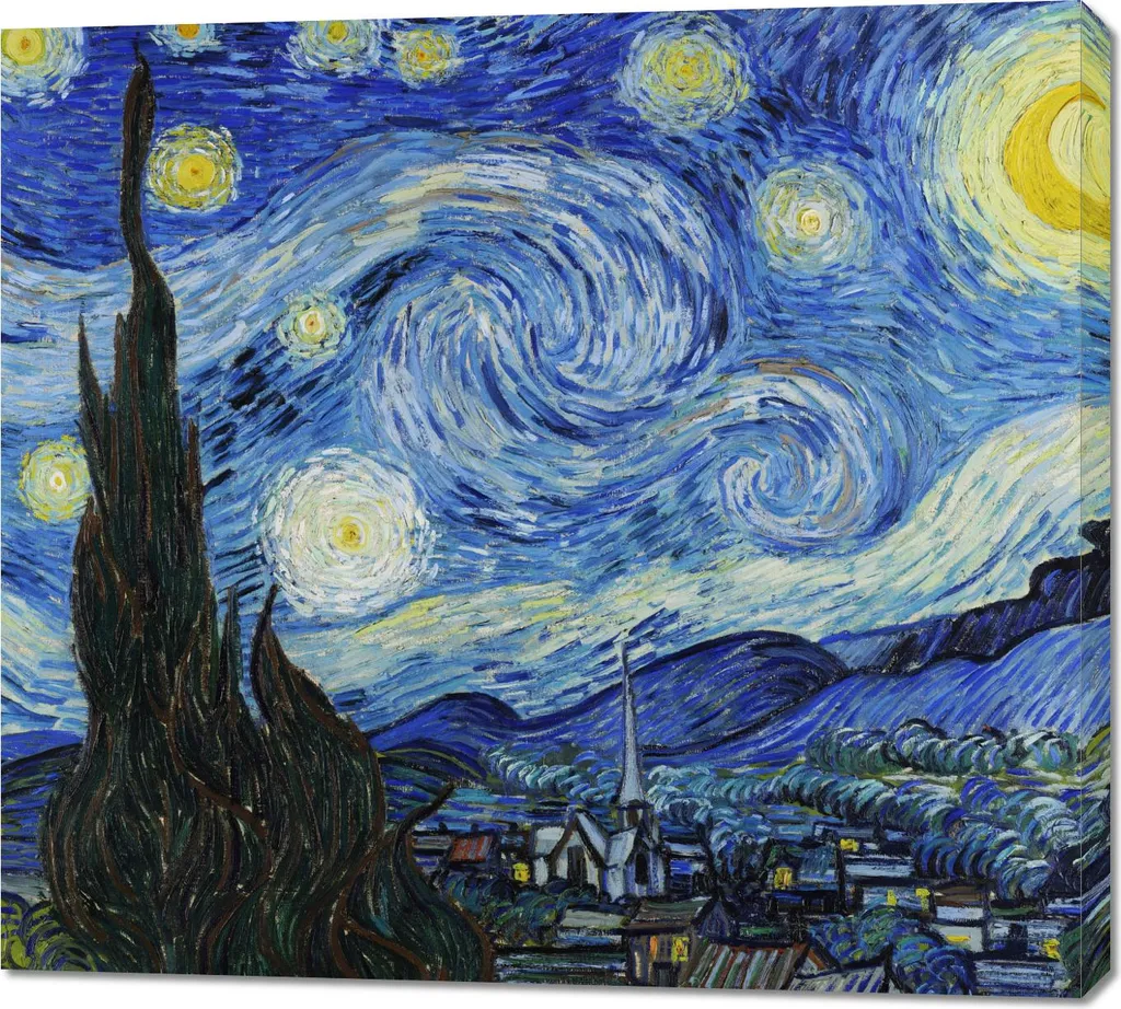 Décoration Murale Toile 100x90 Van Gogh Nuit étoilée Style Vintage