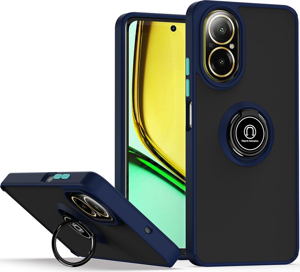 Hülle für Realme C67 4G Ring Halter Ständer Matte Transluzent TPU Bumper Stoßfest Schutzhülle Blau