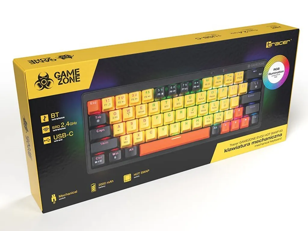Clavier mécanique Tracer Gamezone EVO2 Hot Swap 63 Yellow Gaming