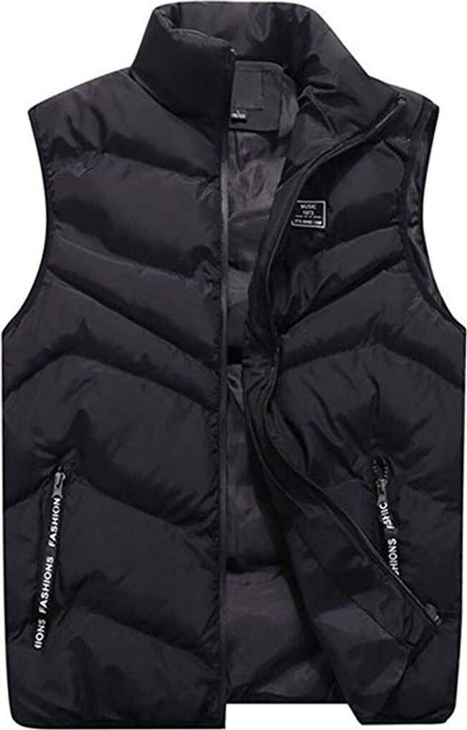 ASKSA Herren Steppweste mit Reißverschlusstaschen Daunenweste Body Warmer Outdoor Sport Winterweste, Schwarz, XL