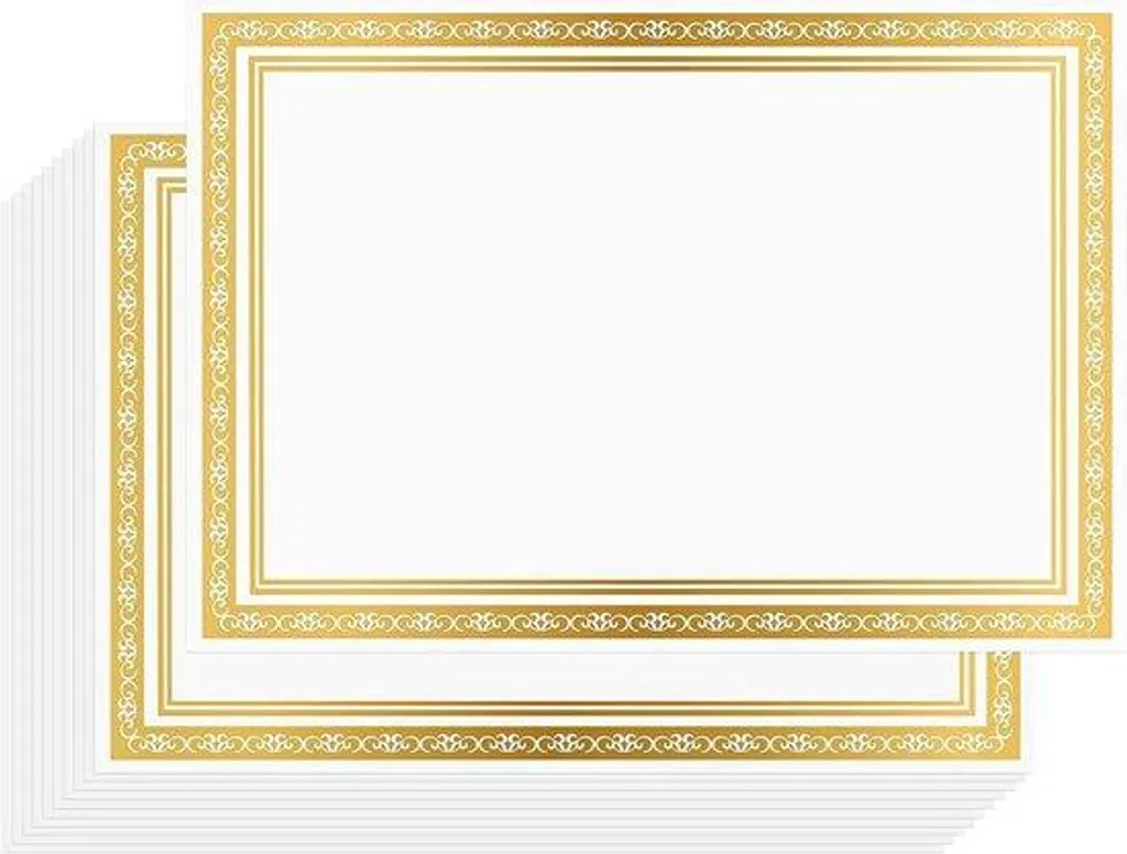 Papier Certificat A4 Bordure Dorée - Lot de 50 Feuilles Laserjet Blanc