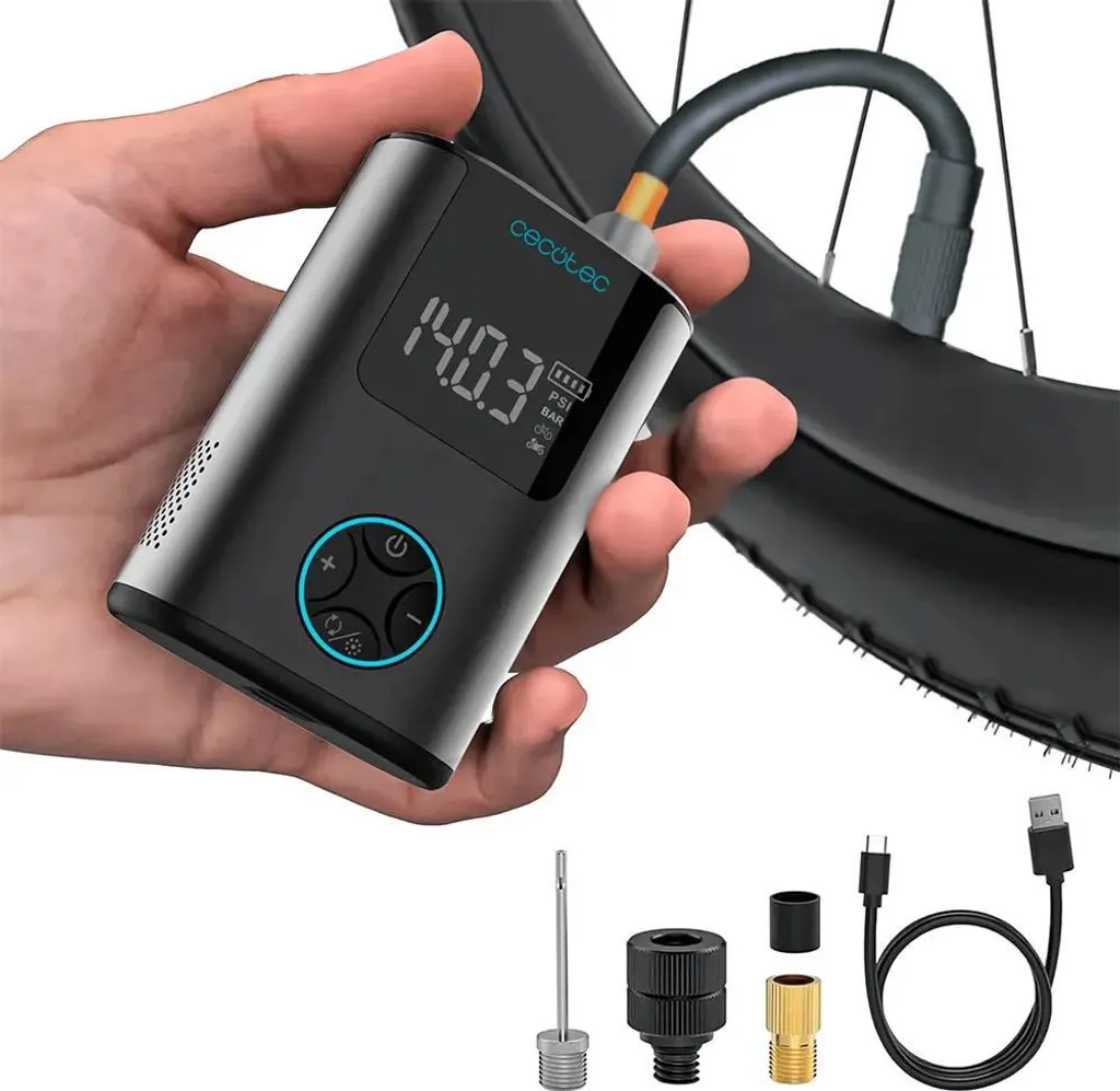 Gonfleur Électrique Sans Fil Cecotec Mini Air Max Portable en Argent