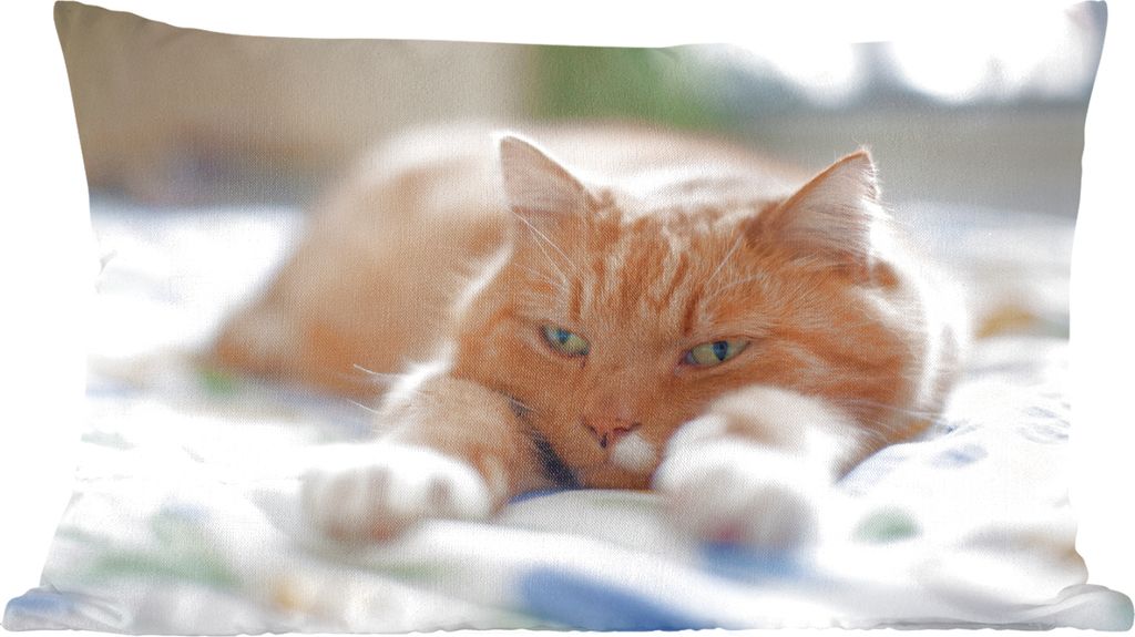 MuchoWow Zierkissen Sofakissen Wohnzimmer Dekokissen 50x30 cm Katze - Bett - Tagesdecke - Mädchen - Kinder - Kinder - Kind - Wohnzimmerdekoratio...