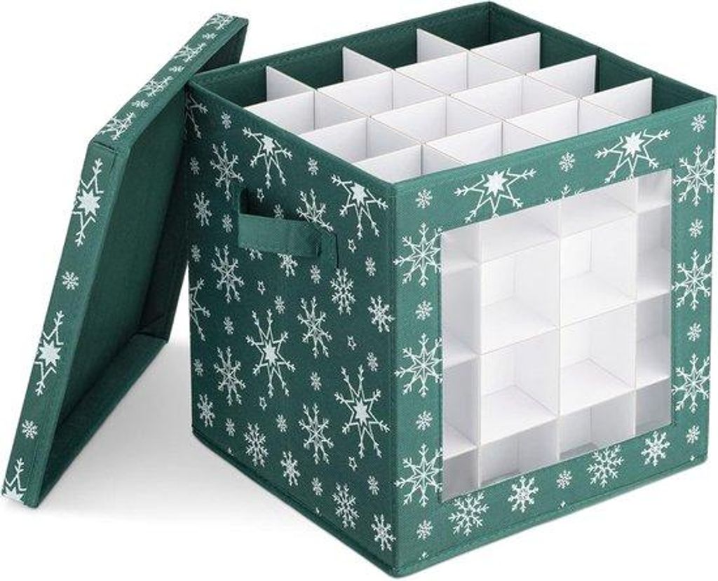 Robuste Aufbewahrungsbox für 64 Weihnachtskugeln (7,5 cm), aufklappbar, mit Zwischenwänden und Sichtfenster