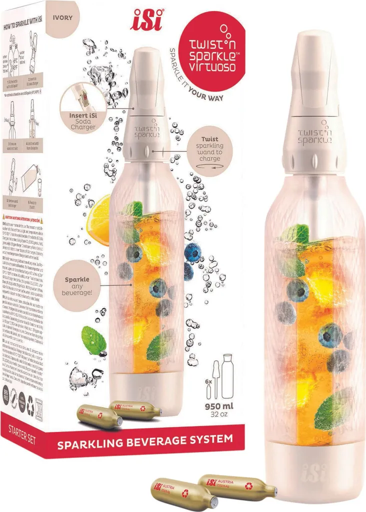 Machine à eau gazeuse Isi Twist'n Sparkle Virtuoso 0,95 l avec infuseur
