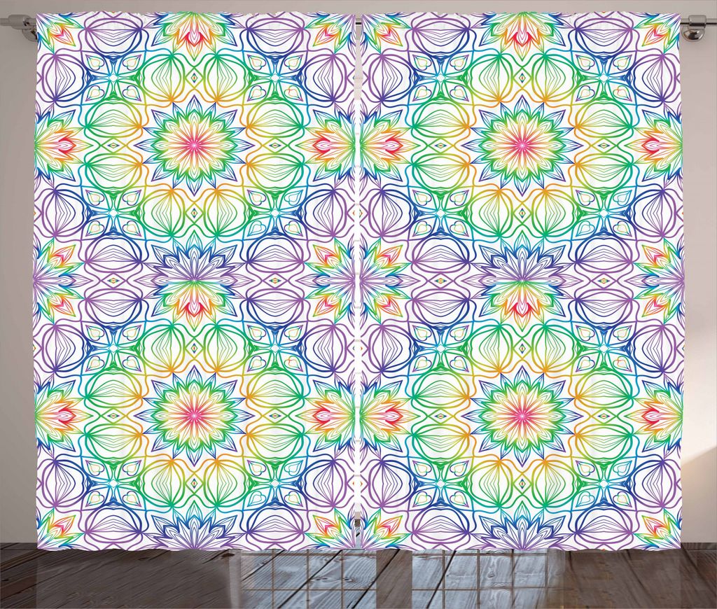ABAKUHAUS Regenbogen-Mandala Rustikaler Vorhang, Bunte Streifen, Wohnzimmer Universalband Gardinen mit Schlaufen und Haken, 280 x 245 cm, Mehrfarbig