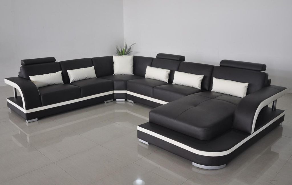 Wohnzimmer Ecksofa U-Form Kunstleder Holz Neu Modernes Design Polsterung Couch