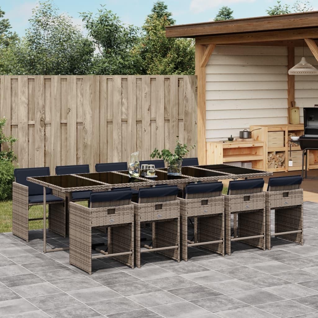 Möbel 11-teiliges Garten-Ess-Set mit Kissen, grau, Polyrattan - Gartenmöbelgarnituren 3277884