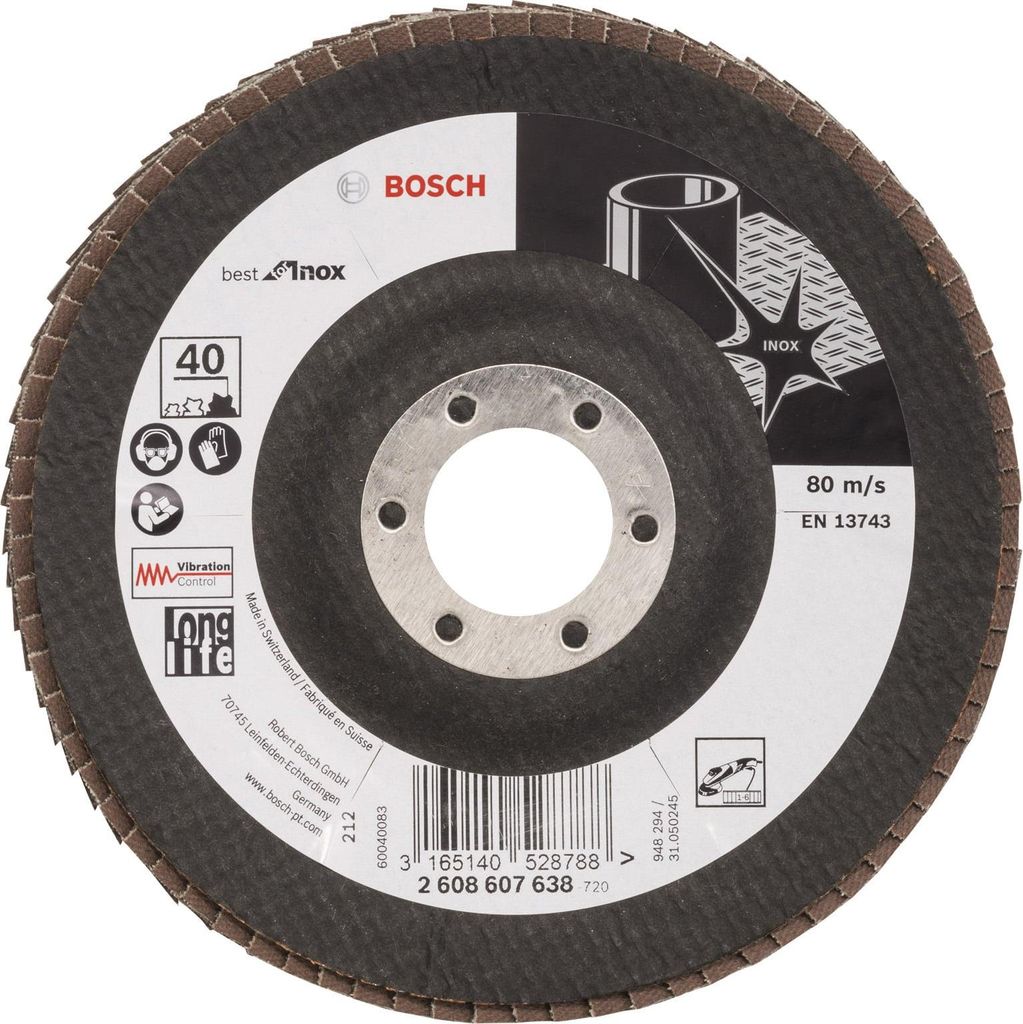 Bosch Fächerschleifscheibe X581 Best for Inox gewinkelt 125 mm 40 Glasgewebe 10 Stk