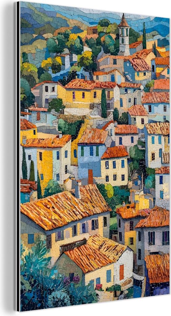 MuchoWow Wanddekoration Metall Metallbild Wandkunst 20x30 cm Dorf - Hügel - Landschaft - Bäume MuchoWow Aluminium Gemälde - Alu Dibond Bild