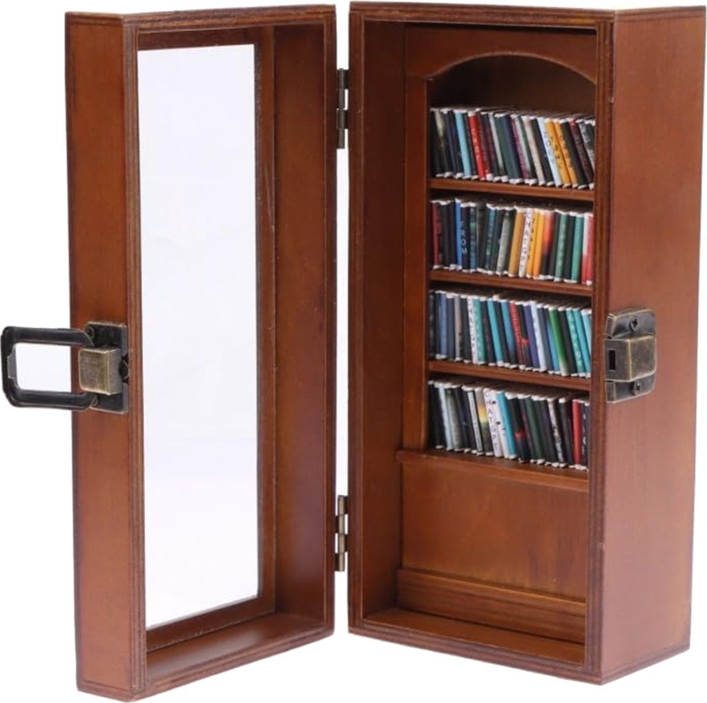 Mini-Bücherregal mit 80 winzigen Buchmodellen, Miniatur-Bücherregal aus Holz, Büchervitrine, Stress- und Angstlinderung, Schreibtischdekoration,...