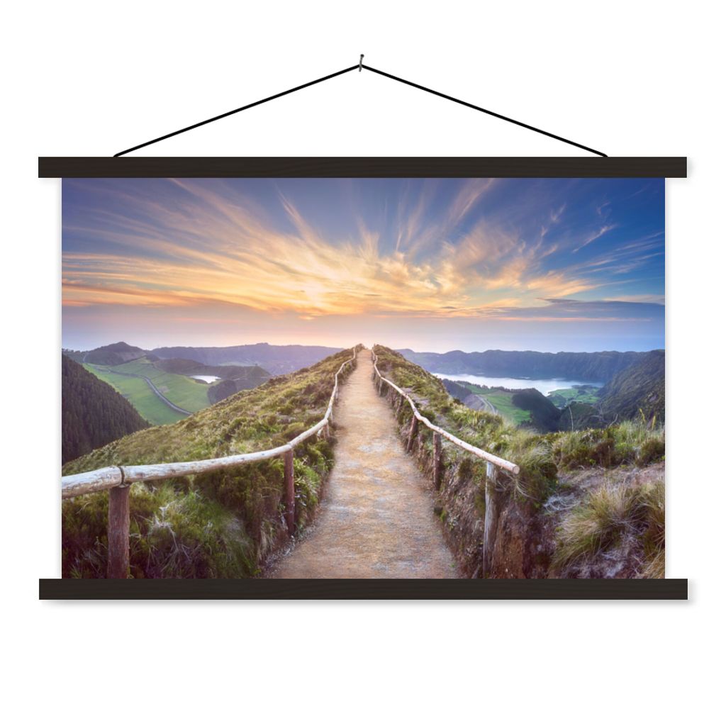 MuchoWow Textilposter Berge - Natur - Weg 60x40 cm mit schwarzem Rahmen - Hölzernes