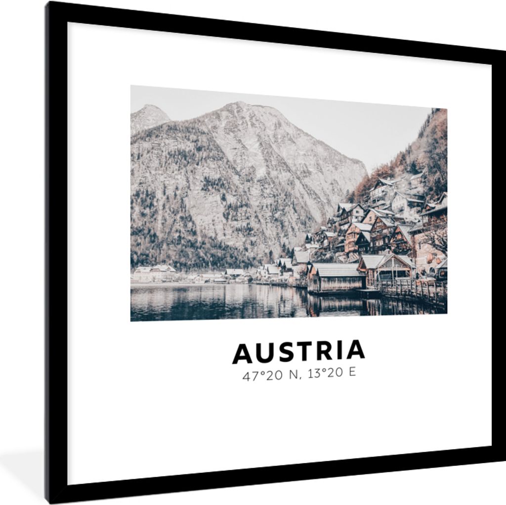 MuchoWow Gerahmtes Poster Österreich - See - Häuser 40x40 cm - Poster mit Schwarzem Bilderrahmen Wandposter Rahmen Foto Bilder - Poster - Plaka...