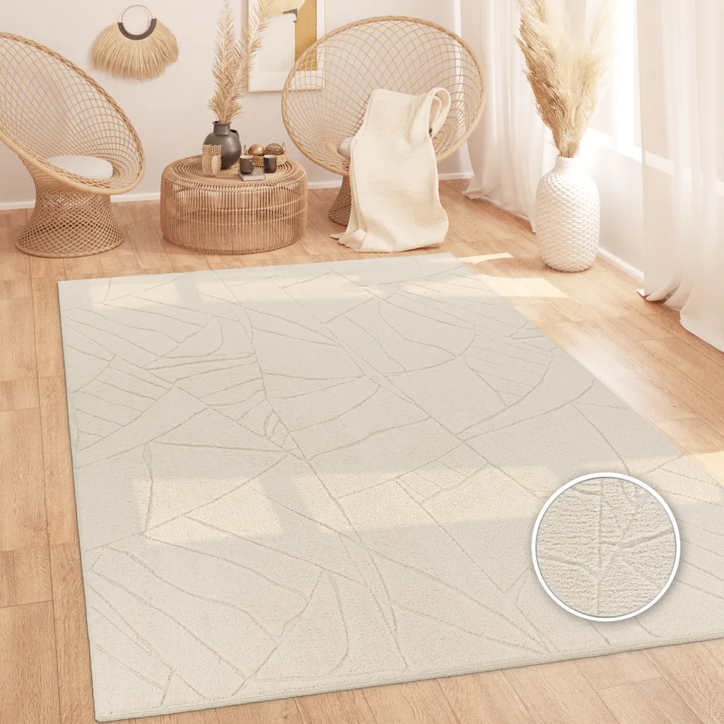 Grand tapis Shaggy beige 200x280 cm style scandinave pour un salon chic