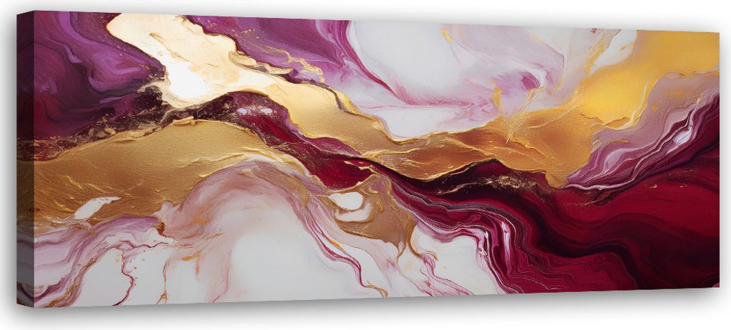 Leinwandbild Abstrakt Marmor Textur Rot Burgund Gold 150x50 Feeby Gold bild für die wand bereit zum aufhängen