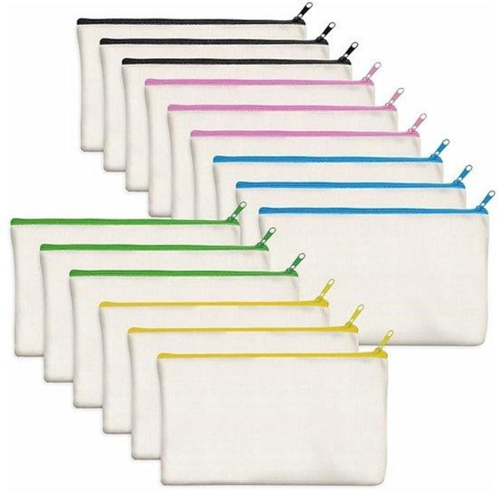 Kunststoff DIY-Make-up-Taschen in Weiß, 15er Pack, Canvas-Stoff, Reißfähigkeit, ideal für Cosmetik und Toilettensachen.