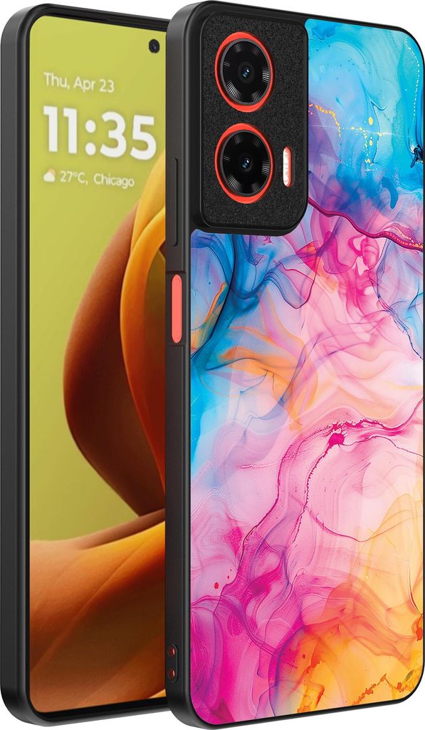 Smartphonica Handytasche passend für Motorola Moto G85 / Motorola Edge 50 Fusion mit Regenbogen-Acryl-Marmor-Druck - TPU Backcover Case Regenbogen...