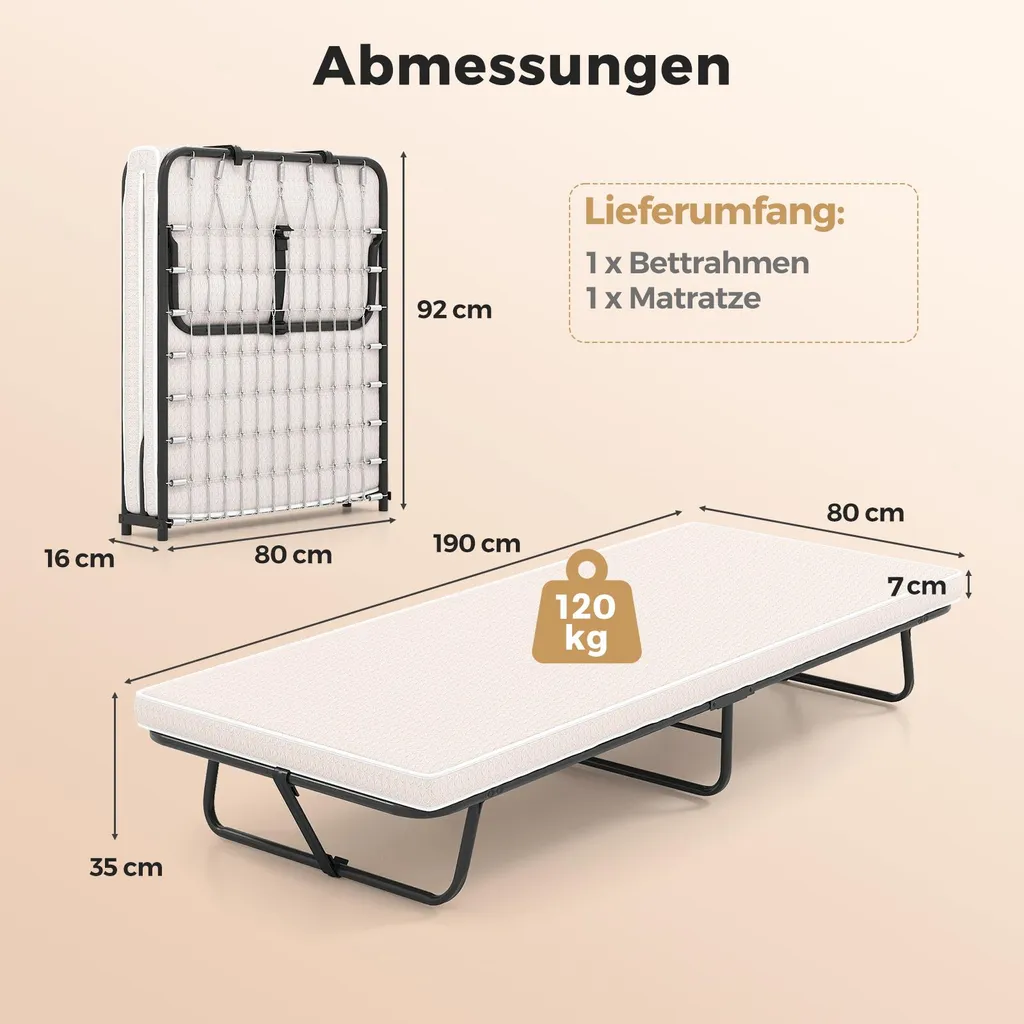 Couchage d'appoint pliant 190x80cm pour invités avec matelas confortable - 3