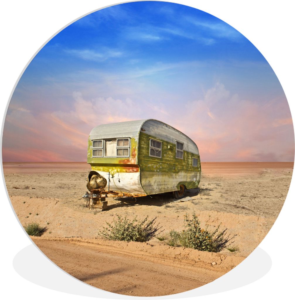 MuchoWow Rundes Wandbild - Runde Bilder Wohnwagen - Wüste - Rosa Ø 30 cm Kreis Wanddekoration Kunststoff - Wandkreis - Wandschmuck - Schlafzimm...