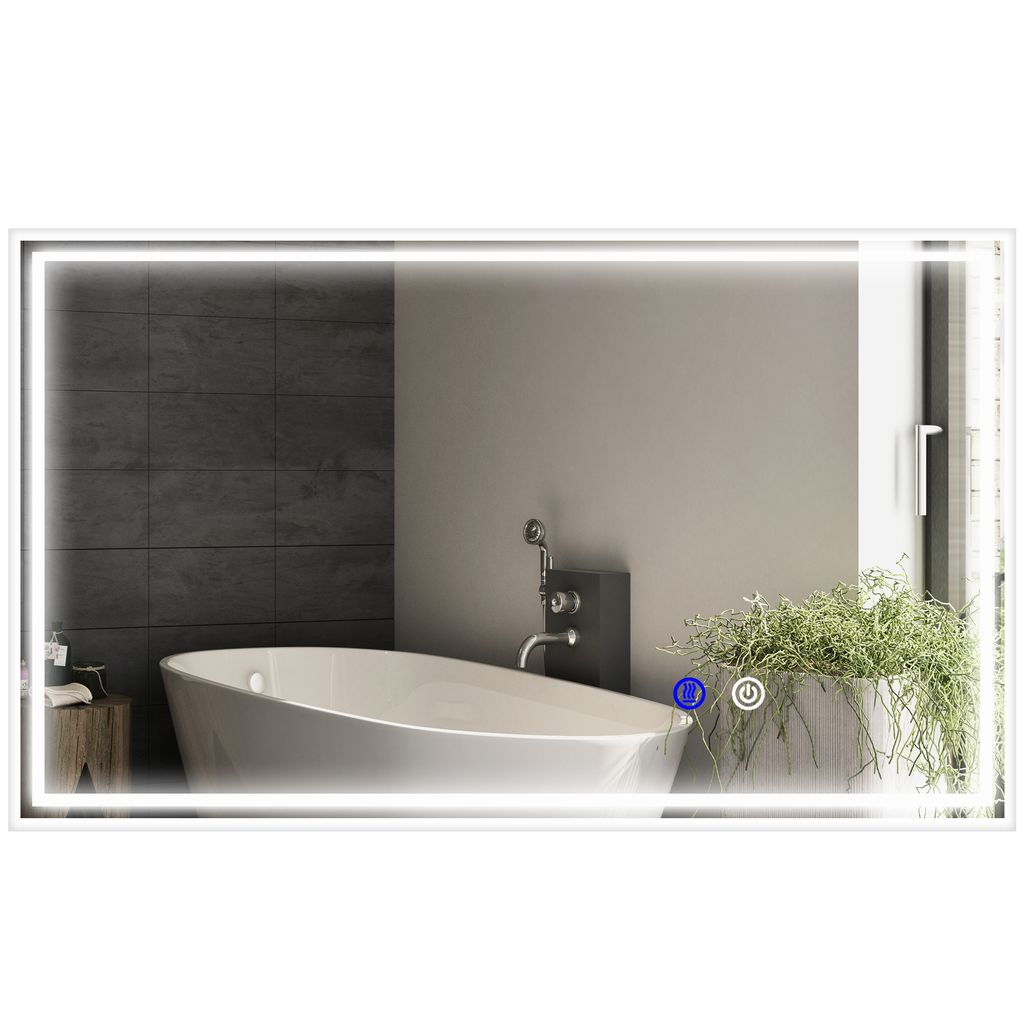 Kleankin Beleuchteter Badezimmerspiegel, rechteckig, Wandmontage, LED, 3 Farben, einstellbare Helligkeit, Touch-Schalter, horizontal oder vertikal,...