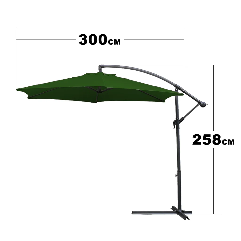 TolleTour Ombrellone con illuminazione a LED Ombrellone a braccio laterale 300 cm - Protezione solare, ombrellone da giardino - Verde - 2