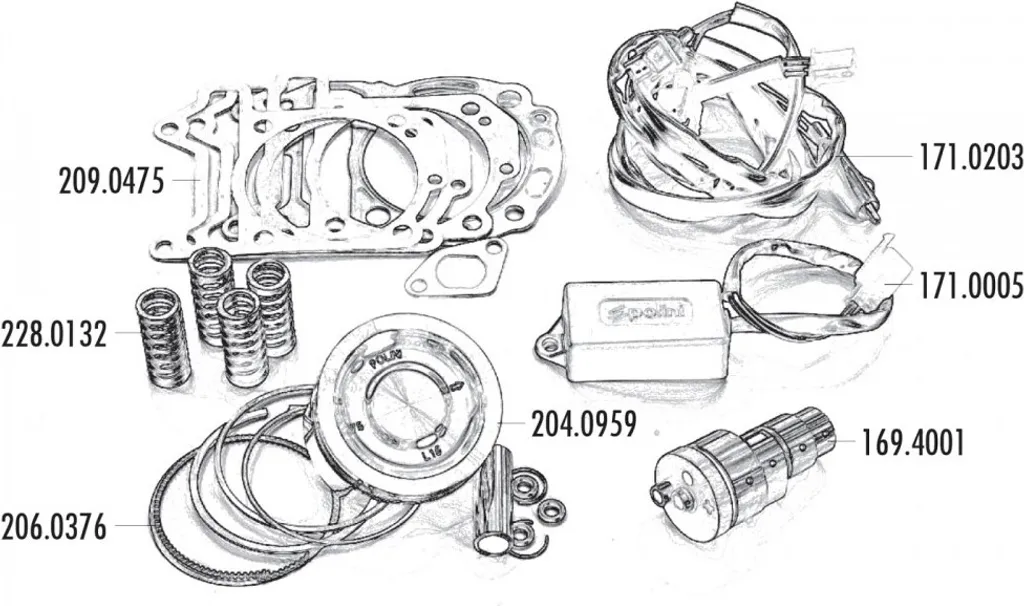Segments Polini 75mm haute performance pour Piaggio 300ie Quasar 4T LC