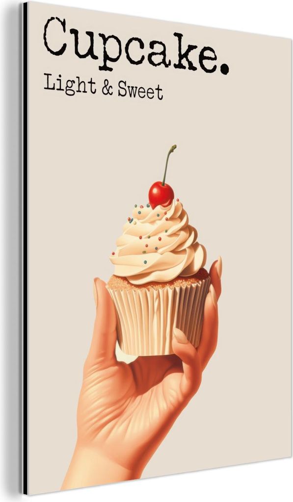 MuchoWow Wanddekoration Metall Metallbild Wandkunst 30x40 cm Cupcake - Süß - Kirsche MuchoWow Aluminium Gemälde - Bilder