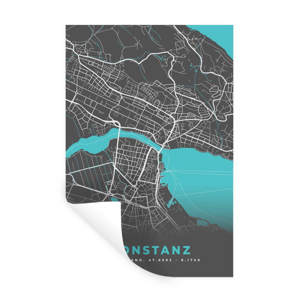 MuchoWow Wandtattoo Wandsticker Wandaufkleber Stadtplan - Konstanz - Deutschland - Karte 20x30 cm Selbstklebend und Repositionierbar - Sticker - ...