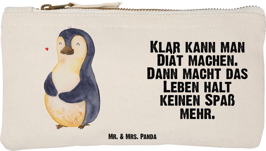 Mr. & Mrs. Panda Stiftemäppchen Pinguin Diät Größe S Klein - Weiß - Geschenk, beauty case, Kugelrund, Abnehmen, Federtasche, Gewicht, Mäppche...