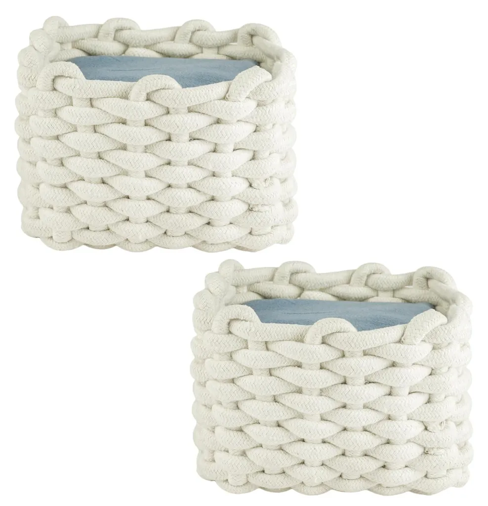 Paniers carrés décoratifs en coton blanc doux pour chambre et bain