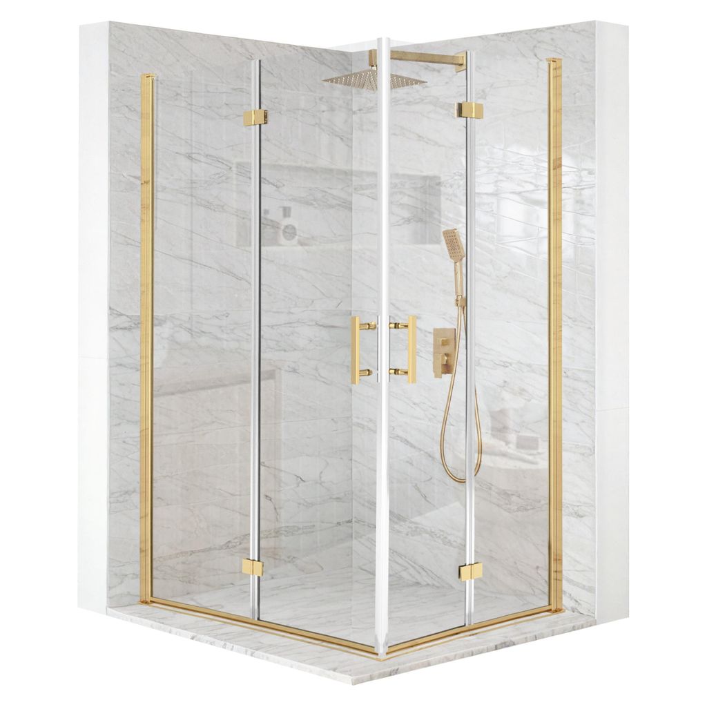 Duschkabine 120 x 80 cm, Schwingtür, goldfarbenes ESG-Glas 6 mm + Beschichtung