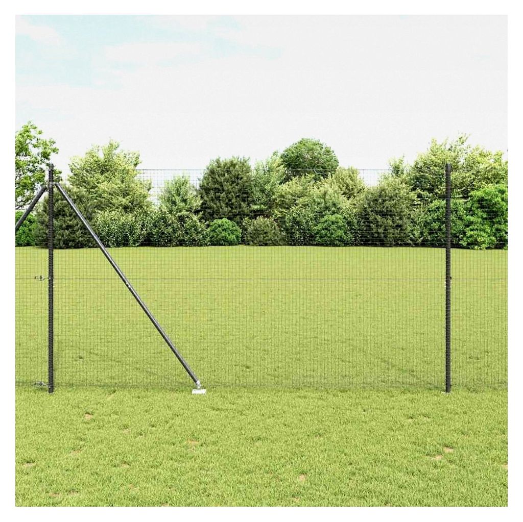 Schweißdrahtzaun mit 7 Spikepfosten Grau 1,6x10 m Stahl, Gartenzaun Maschendraht Sichtschutz für Garten und Tiere